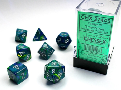 Chessex Festive Green/silver Polyhedral 7-Die Set cover image