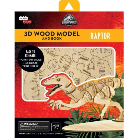 IncrediBuilds: Jurassic World: Raptor 3D Wood Model and Book cover image