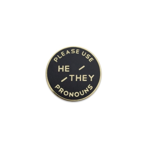 Black & Gold Enamel Pronoun Pin with Magnetic Back: He/They cover image