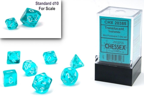 Chessex Translucent Teal/white Mini-Polyhedral 7-Die Set cover image