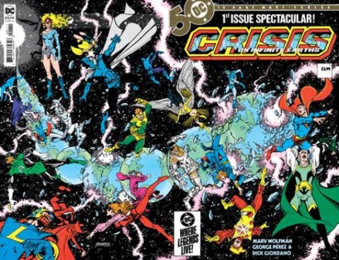 CRISIS ON INFINITE EARTHS #1 (OF 12) FACSIMILE EDITION CVR A GEORGE PEREZ WRAPAROUND cover image
