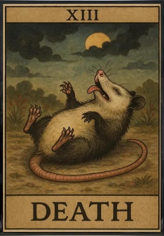 Shady Front Sticker: Tarot — Possum Playing Death cover image