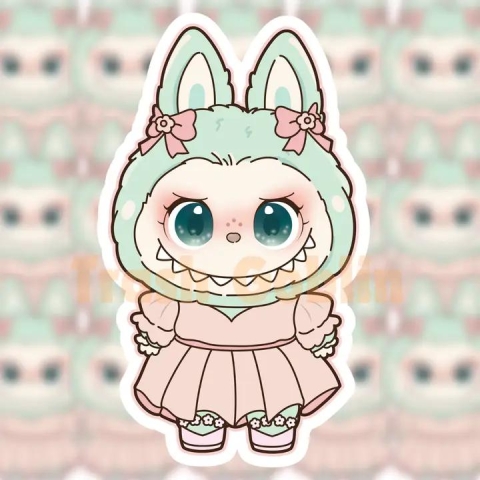 Trash Goblin Vinyl Sticker: Labubu — Pink Pastel Dress cover image