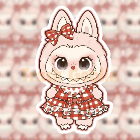 Trash Goblin Vinyl Sticker: Labubu — Strawberry Dress cover image