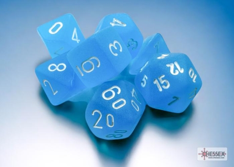 Chessex Mini-Polyhedral 7-Die Set: Frosted - Caribbean Blue/White cover image