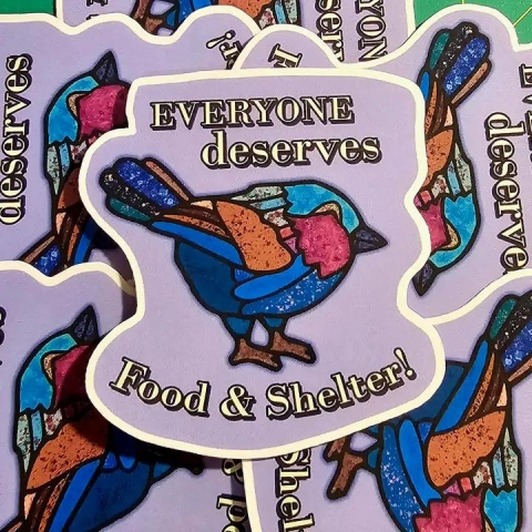 Femmearchist Sticker: Everyone Deserves Food & Shelter! cover image