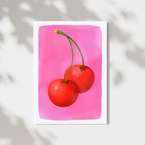 Cryptic Paper Co. Art Print 9x12: Neon Pink & Red Cherries cover image