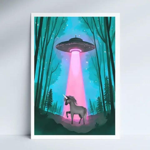 Cryptic Paper Co. Art Print 9x12: Unicorn & UFO cover image