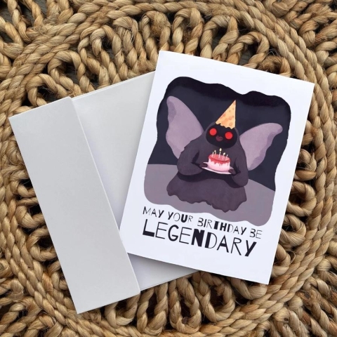 Cryptic Paper Co. Greeting Card: Mothman — May Your Birthday Be Legendary cover image