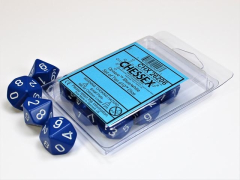 Chessex Set of Ten d10s: Opaque Blue/White cover image