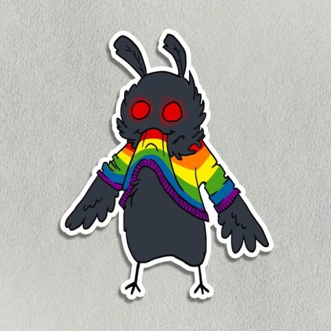 Salt Birch Sticker: Mothman Eating His Own Sweater — Rainbow cover image