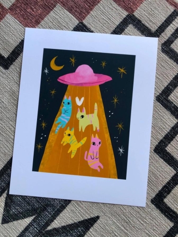 Bunny Dee Art Print 8x10: Several Cats with UFO cover image