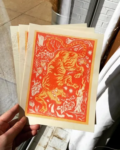 Altargokart Risograph 5x7: Year of the Tiger Wood Burning Red and Yellow cover image
