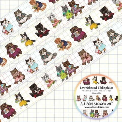 Allison Stoiser Washi Tape: Bewhiskered Bibliophiles — Reading Cats cover image