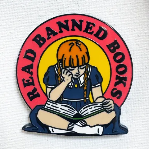Strike Gently Enamel Pin: Read Banned Books cover image