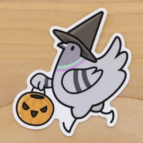 Such Good Birds Sticker: Halloween Pigeon Witch cover image
